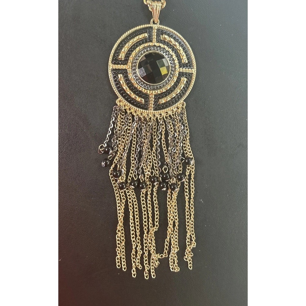 New-Sophia & Kate Statement Jewelry Set Chain Necklace And Earrings Gold/black.